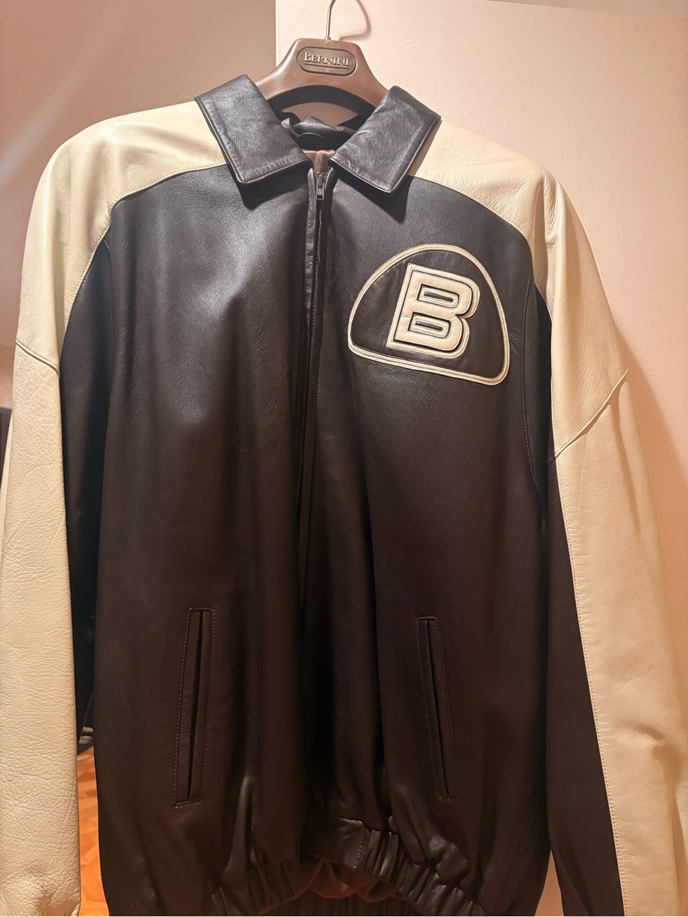Men's Two-Tone Black and Cream Leather Jacket . Very Comfortable